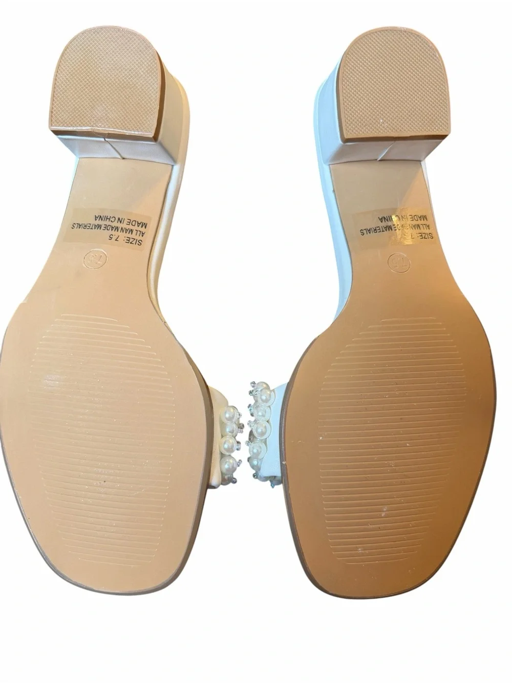 Lulus Adelaide Pearl EmbellishWhite Bridal Heels Size 7.5 NIB Block Heel Sandals - Picture 4 of 5